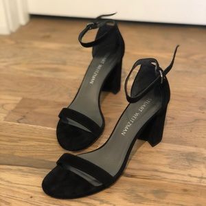 Stuart Weitzman Nearly Nude Black Suede Sandals